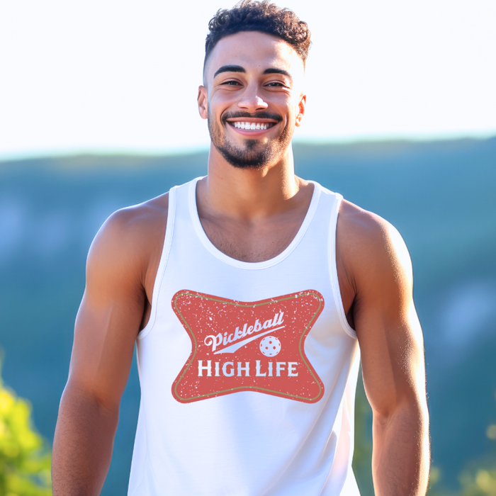 Make a statement on and off the court with the Pickleball High Life Men's Tank. Crafted from lightweight and breathable fabric, this stylish and versatile tank features the signature Pickleball High Life design, capturing the joy and spirit of the game. Unleash your inner pickleball superstar and elevate your game today!