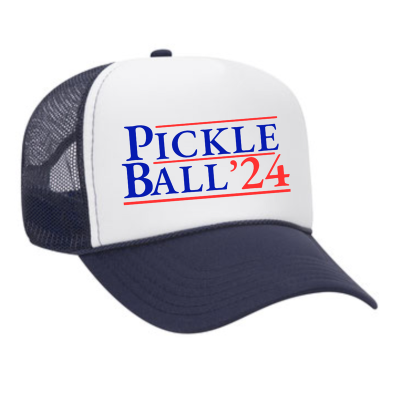 Introducing our exclusive “PickleBall ‘24”Trucker Hat – because who says politics can’t be a dill-lightful game?  Embrace the ultimate combo of PickleBall ‘24 and the upcoming 2024 Election!! Wear it proudly and let everyone know you’re on #TeamPickle. PickleBall ‘24 is the pickle-fied fashion statement that’s both baller and bipartisan! 