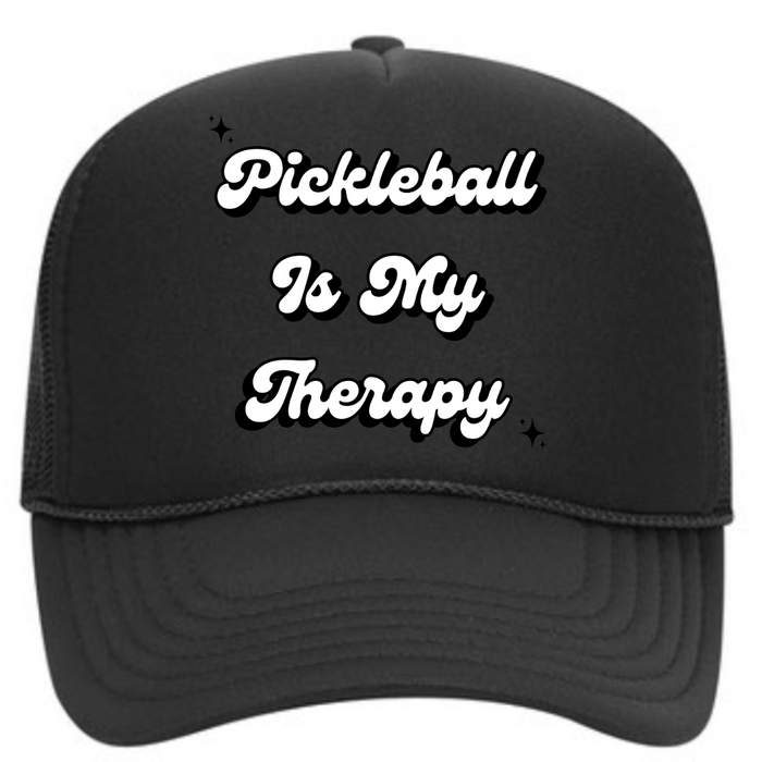 Introducing the latest gem in the PickleChicks apparel line: the Pickleball Is My Therapy Trucker Hat. This isn't just any hat-&nbsp; it's a statement, a testament to the transformative power of pickleball in our lives.