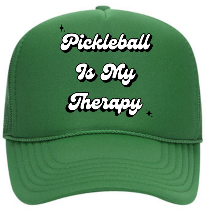 Introducing the latest gem in the PickleChicks apparel line: the Pickleball Is My Therapy Trucker Hat. This isn't just any hat-&nbsp; it's a statement, a testament to the transformative power of pickleball in our lives.