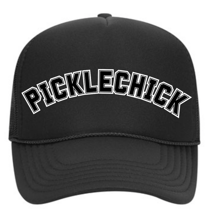 Introducing our exclusive PICKLECHICK Trucker Hats! Embrace the PickleChicks spirit and spread joy wherever you go when you wear it! Whether you’re dominating the court or simply enjoying life off the sidelines, wear your PICKLECHICK trucker hat proudly and let your enthusiasm shine. Join the PickleChicks community today and be part of the pickleball movement that celebrates camaraderie, laughter, and the thrill of the game! CUSTOMIZABLE!&nbsp;