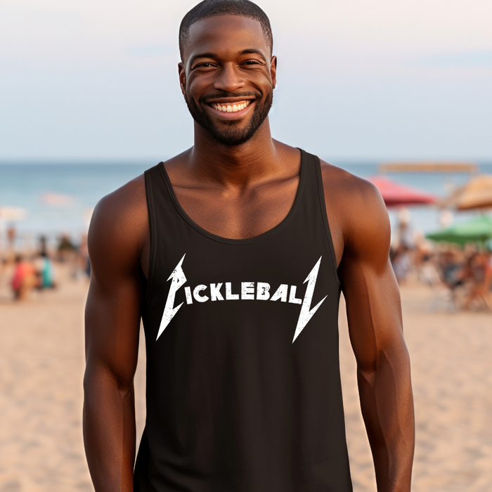 Rock the court with this tank top, styled in the iconic font of a legendary rock band. It's a fusion of music and sport that's bound to turn heads on and off the court. Get ready to unleash your inner pickleball rockstar! Made of 100% Cotton.